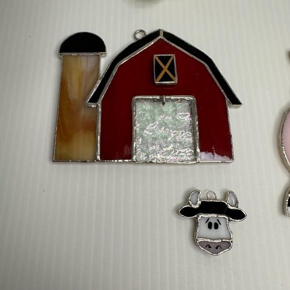 Lot Switchables Stained Glass Night Light, Large Pig, Barn,Small Cow - Picture 2 of 9
